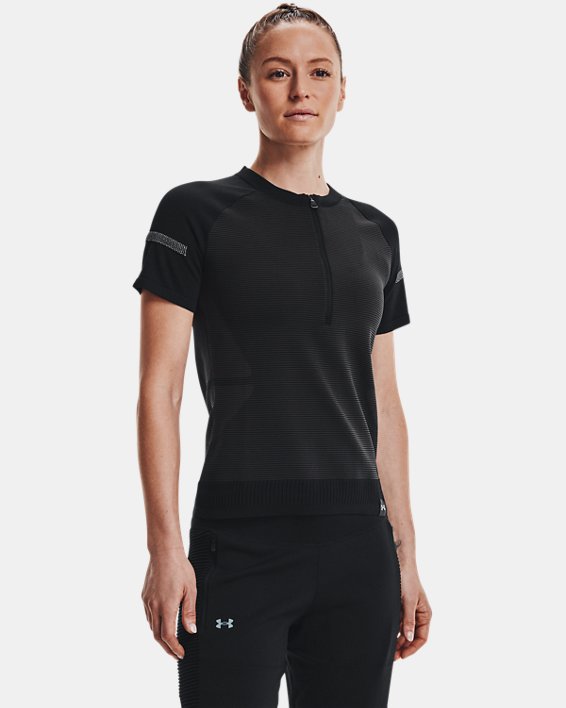 Women's UA IntelliKnit ¼ Zip Short Sleeve, Black, pdpMainDesktop image number 0